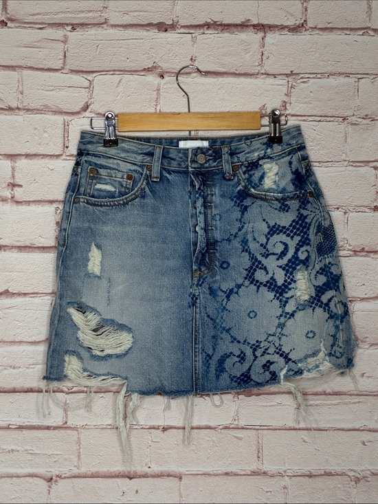 Boyish Dresses & Skirts - Boyish Custom Upcycled Corey Skirt Factory Distressed Button Fly Denim